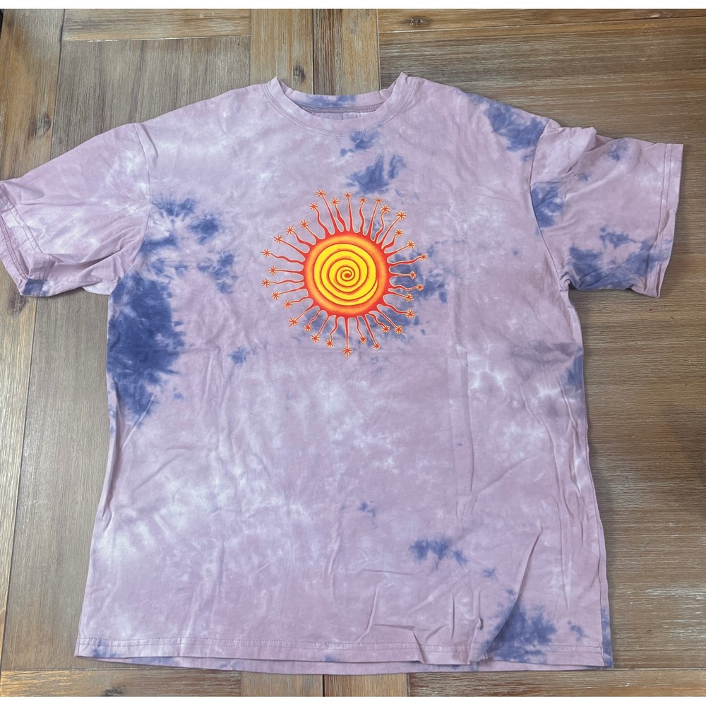 Tie Dye Spiral Sun Celestial Graphic T Shirt XL Purple Boho Hippie Whimsigoth